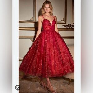 LA Divine Sleeveless Glitter Red Dress